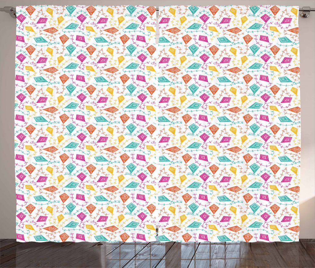 ABAKUHAUS Kites Rustikaler Vorhang, Bohemian Geometric, Wohnzimmer Universalband Gardinen mit Schlaufen und Haken, 280 x 245 cm, Mehrfarbig