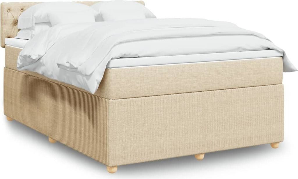 Boxspringbett mit Matratze Creme 140x190 cm Stoff, Klassische Betten 2024 Neu DesignMöbel
