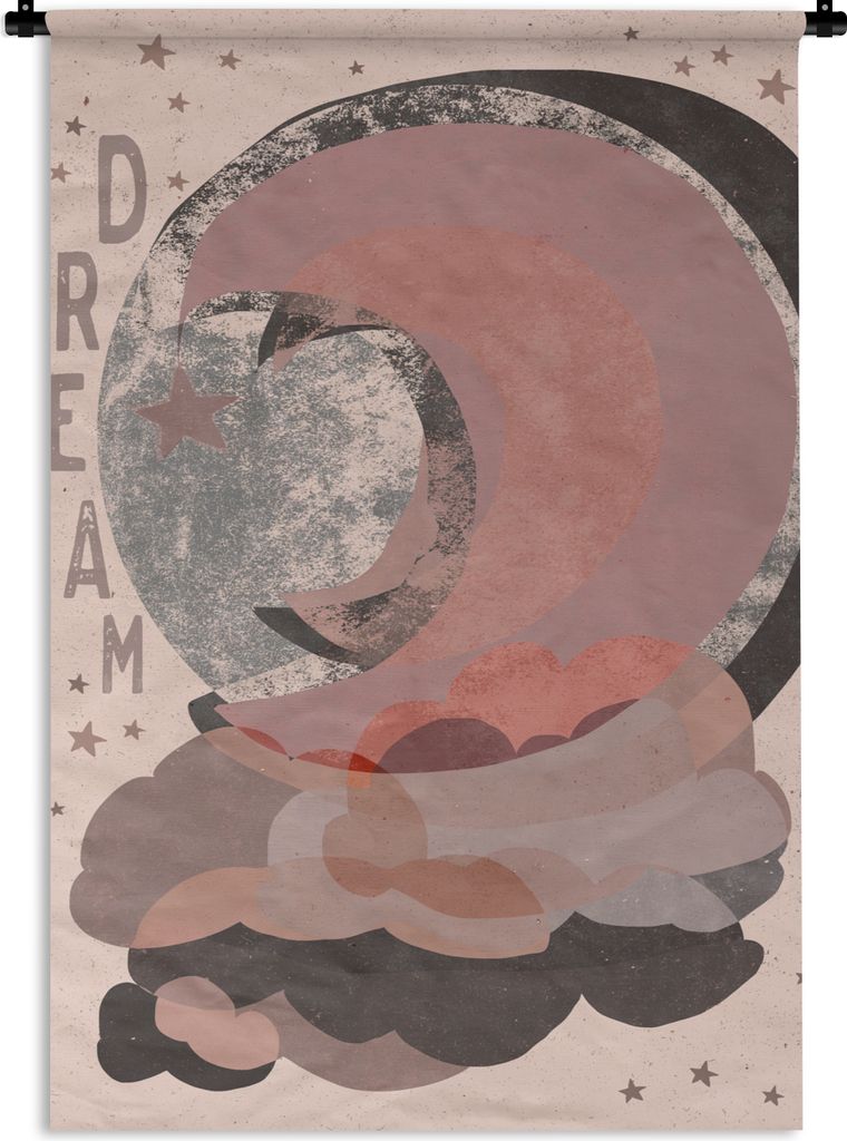 MuchoWow Wandteppich Wandbehang Text - Traum - Pastell - Mond - Entwurf 60x90 cm Tapisserie Dekoration Wandtuch - Foto-Teppich - Abwaschbar