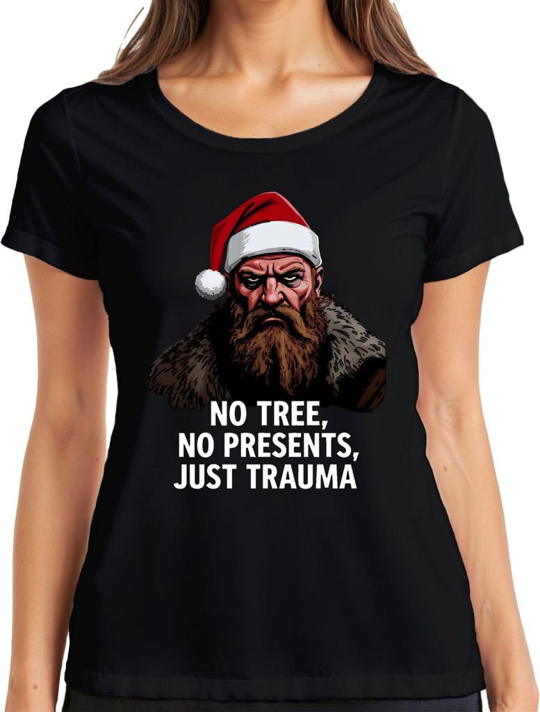 Grimmiger Weihnachtsmann Bart No Tree No Presents Just Trauma Damen T-Shirt, Schwarz, 3XL