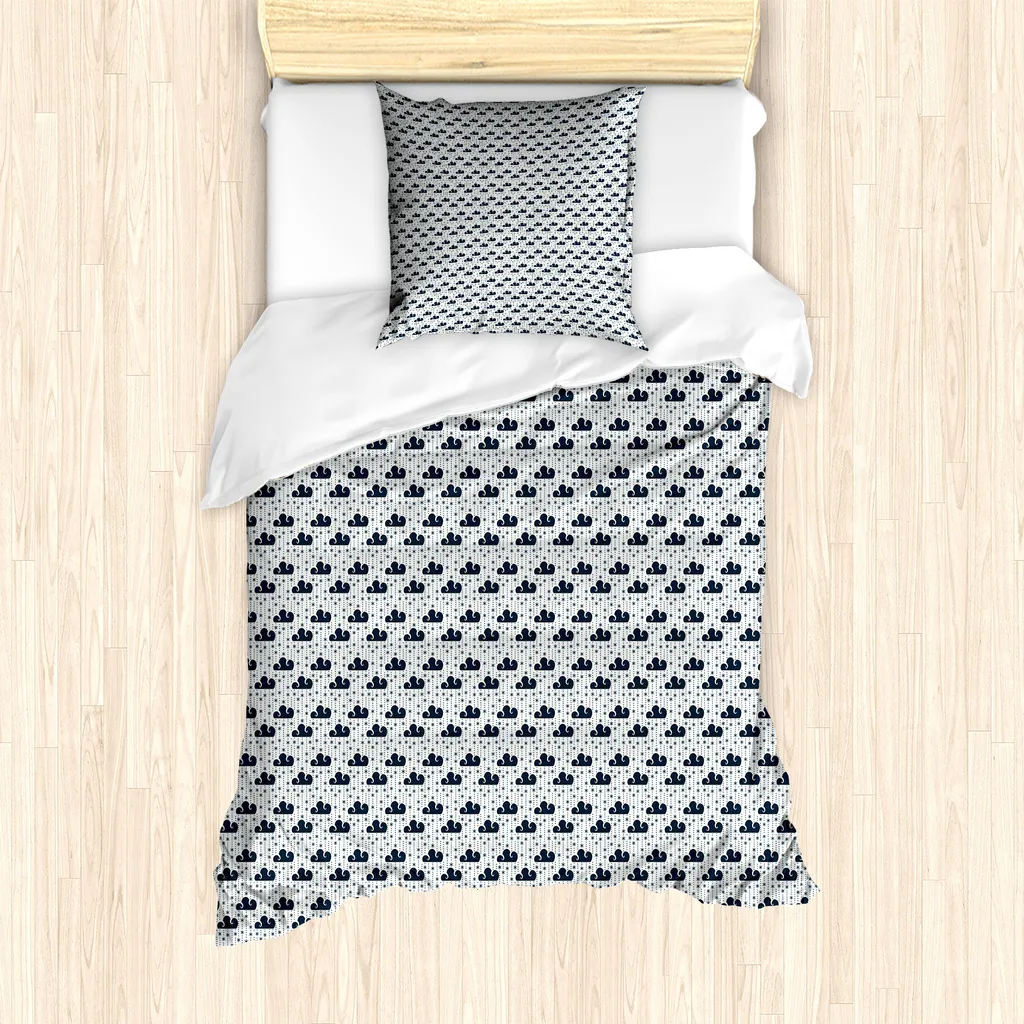 ABAKUHAUS Set copripiumino Wolke per letti singoli, motivo Cumulus fiocchi di neve, antiacaro, adatto a chi soffre di allergie, con federa, 135 cm x 200 cm - 80 x 80 cm, blu petrolio bianco sporco