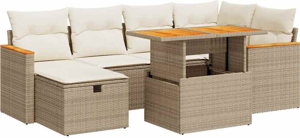 8-tlg. Garten-Sofagarnitur mit Kissen Beige Poly Rattan