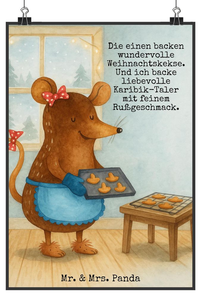 Mr. & Mrs. Panda Bild Maus Kekse Design DIN A0 - Weiß - Geschenk, wanddeko, wandkunst, Plätzchen, Winter, Backen, Weihnachten, Poster, Wandbild, ...