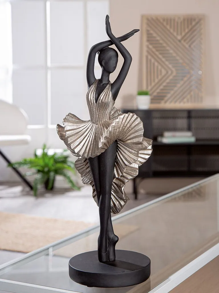 Gilde Skulptur Ballerina Ballet 44cm - Statua Design Resina Nera - 5