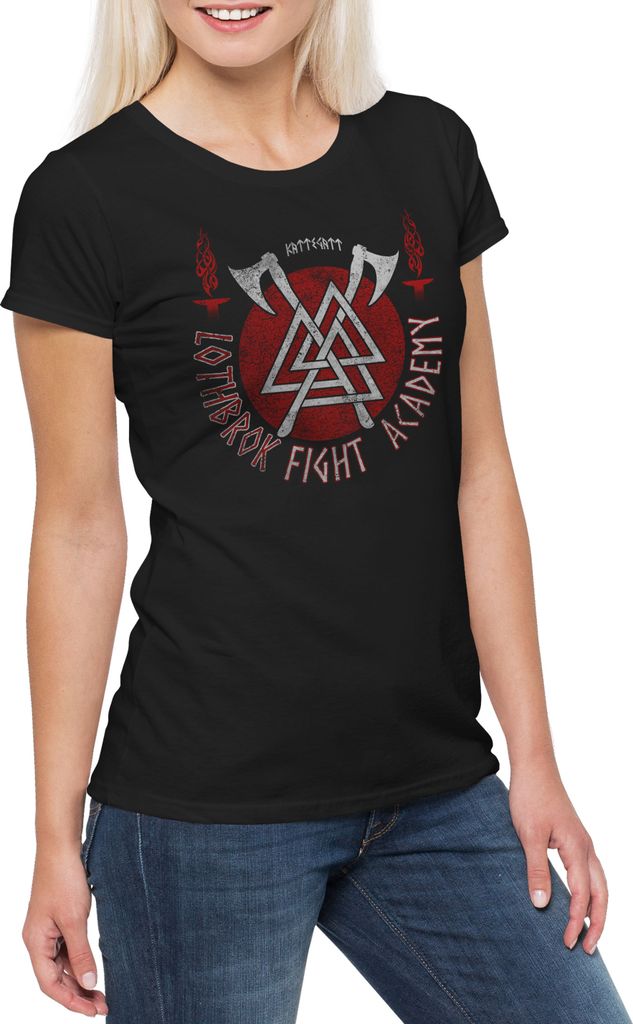 Urban Backwoods Lothbrok Fight Academy, Damen T-Shirt, Farbe: Schwarz, Größe: XS