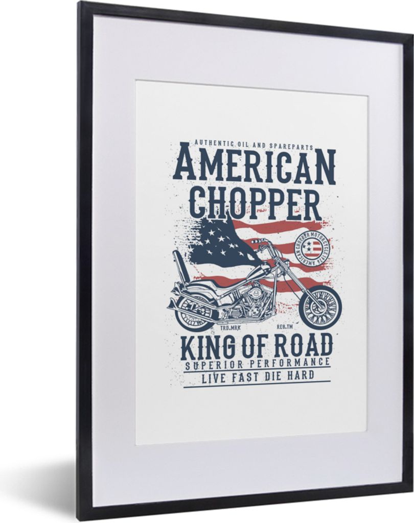 MuchoWow MuchoWow Gerahmtes Poster Mancave - Motor - Flagge - Vintage 30x40 cm - Poster mit zchwarzem Bilderrahmen - Wandposter Schlafzimmer