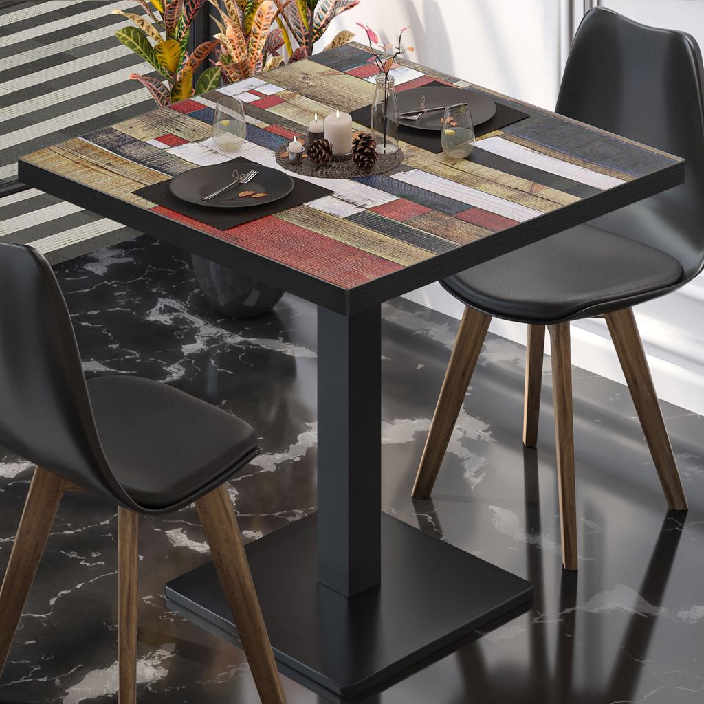 BM | Bistrotisch | B:T:H 60 x 60 x 75 cm | Vintage Bunt / Schwarz | Quadratisch | Schwarzer Rand | Bistro Tisch Esstisch