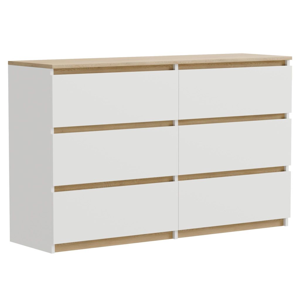 Kommode Schubladenkommode Weiß Eiche Torro 100 cm mit 6 Produktbild 