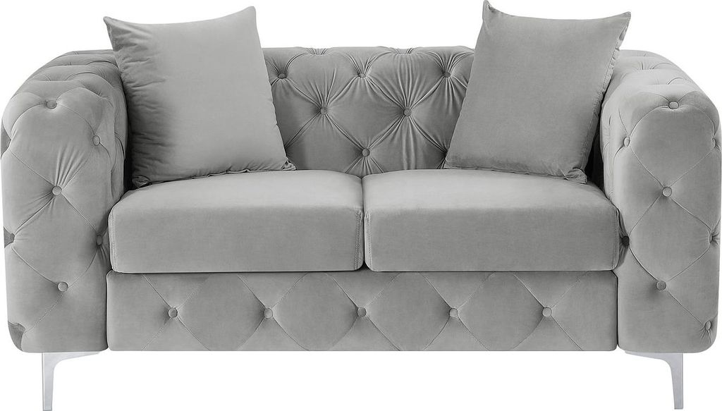 Chesterfield 2-Sitzer Sofa aus hellgrauem Velours - EDWINA