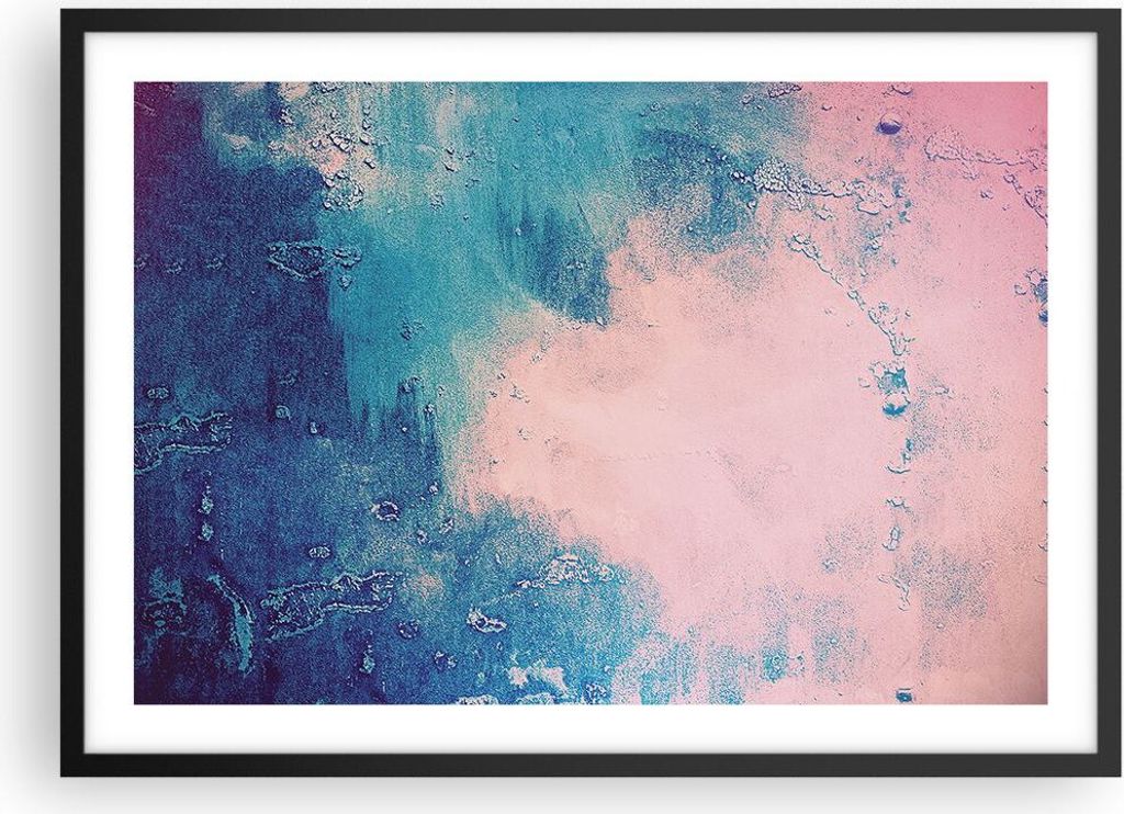 Gerahmtes Poster - Schwarzer Rahmen - Abstraktion Rosa Blau - 70x50 cm - Wand Bild - Wanddeko - Wandbilder - Kunstposter - Wandposter - Bilderrahme...