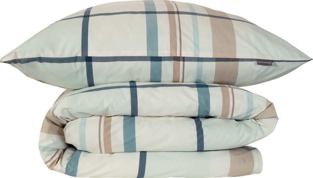 Schiesser Bettwäscheset Ezra | 2-teilig | Kariert | Renforcé | 100 % Baumwolle | Reißverschluss | 135x200cm + 80x80cm | Hellpetrol