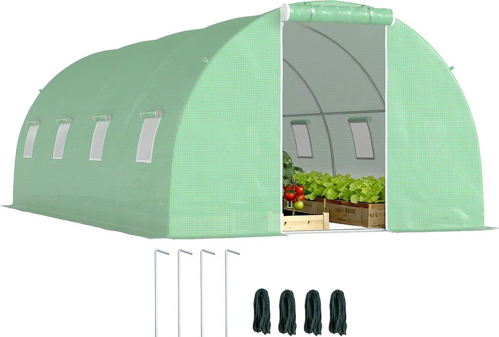Serre de jardin tunnel 6x3m en acier galvanisé avec bâche PE renforcée