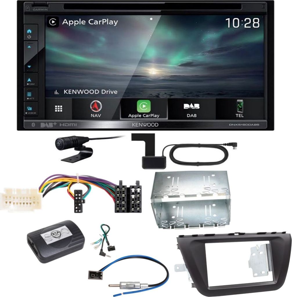 Kenwood DNX-5190DABS Navi Bluetooth CarPlay MP3 Einbauset für Suzuki SX4 S-Cross