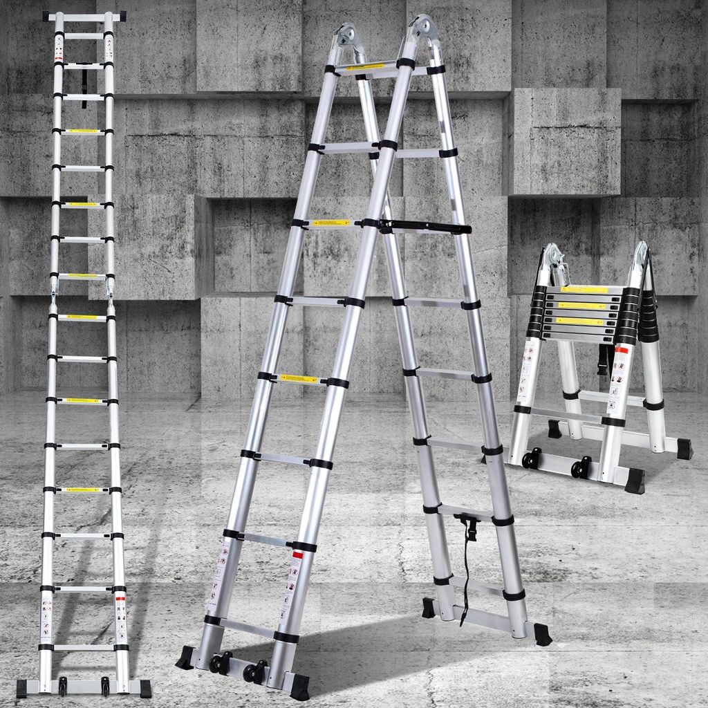 Teleskopleiter 2,5 m Aluminium 8+8 Stufen - Multifunktionale Klappleiter - 150 kg Tragfähigkeit