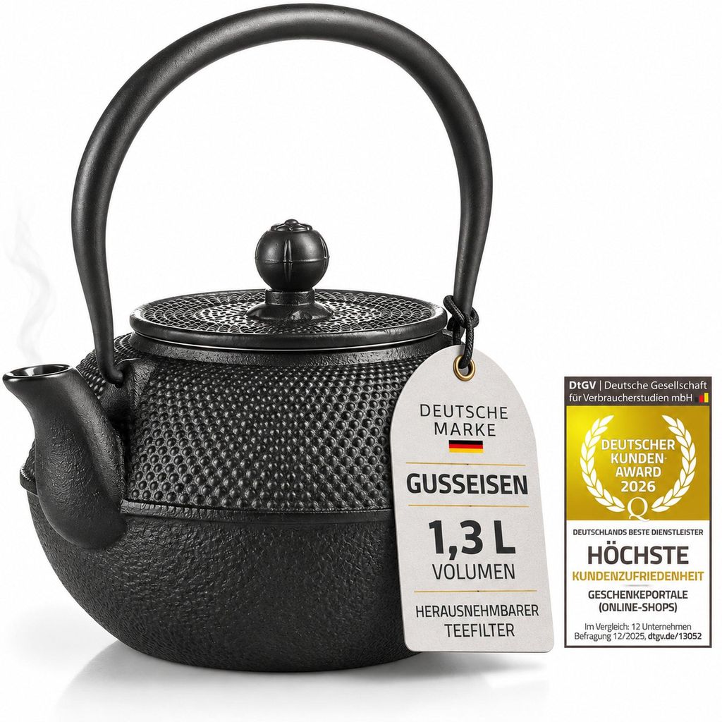 Dimono Aziatische theepot van gietijzer, zwart | 1,3 liter Productafbeelding 