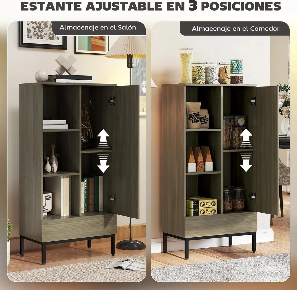 Buffet gain de place pour petit salon - Rangement polyvalent 121 cm - 5