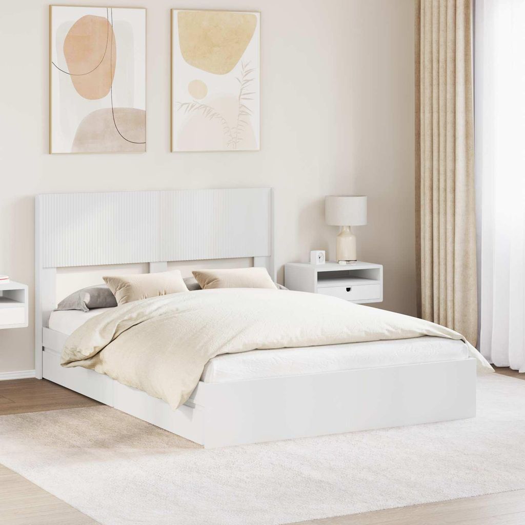 Maison Exclusive - Bettgestell mit Stauraum und Kopfteil Weiß 140 x 200 cm