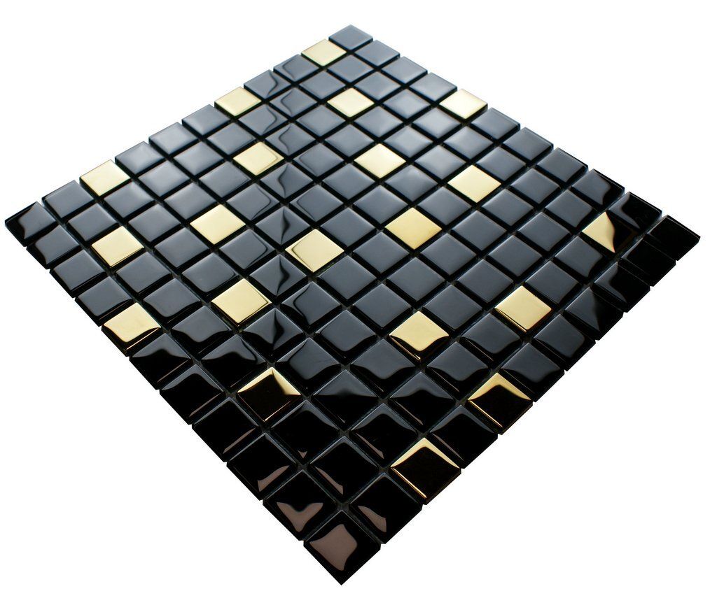 Schwarzes Glasmosaik, schwarze Mosaikfliese mit Zusatz von Produktbild 