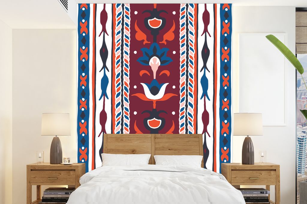 MuchoWow Fototapete für Wohnzimmer oder Schlafzimmer Wandtapete Vinyl Motivtapete Blumen - Muster - Pflanzen - Abstrakt - Minimalismus - 175x240...