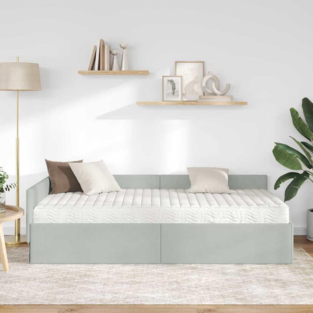"Winter Sale" Eckbettgestell mit Matratze Sonstiges 2 pcs - Montage erforderlich - Hellgrau Samt - clorisNeu698277 - Klassische BettenJugendbett Ta...