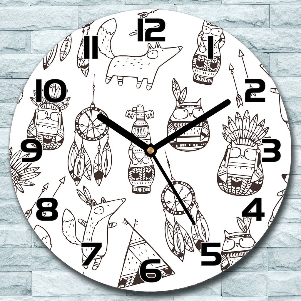 Wanduhr aus Glas Rund fi 30 Cartoon-Tiere Indischen Stil Deko Wohnzimmer Büro