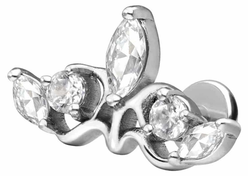 Ohrpiercing, Nasenpiercing Titan Labret mit Push Fit GOTISCHE KRONE Silber Stablänge: 7mm | Stabstärke: 1,2mm