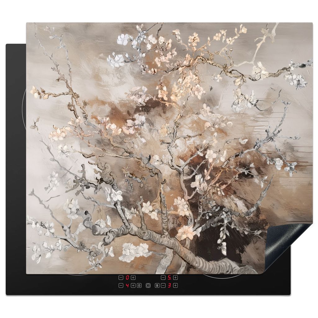 KitchenYeah Herdabdeckplatte Mandelblüte - Van Gogh - Beige - Abstrakt , 57x51cm, Küche Deko, Glaskeramikkochfeld Herdabdeckung, Abdeckplatte f...