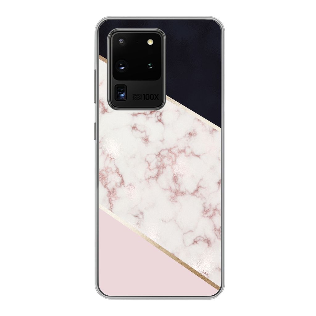 MuchoWow Handyhülle Schutzhülle Hülle für Samsung Galaxy S20 Ultra Marmor - Roségold - Luxus Silikon Softcase Handy Hülle - Karteninhaber