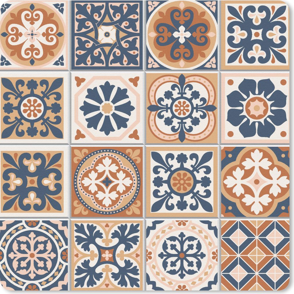 MuchoWow Mauspad Mousepad Fliesen - Muster - Mittelmeer 30x30 cm - Mousepads - Maus Mat - Pad - Mausunterlage - Gaming