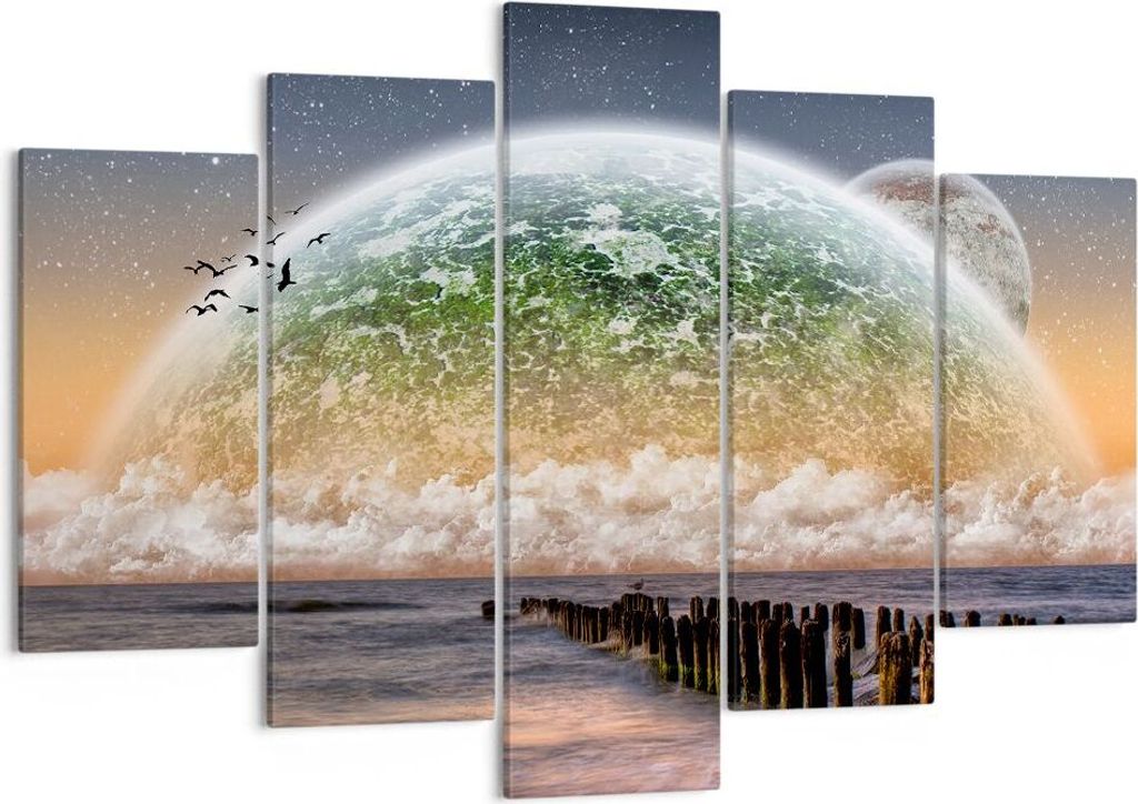 Bild auf Leinwand - Leinwandbild - Abstraktion Planet Erde Globus - 150x100cm - Wand Bild - Wanddeko - Leinwanddruck - Bilder - Kunstdruck - Leinwa...