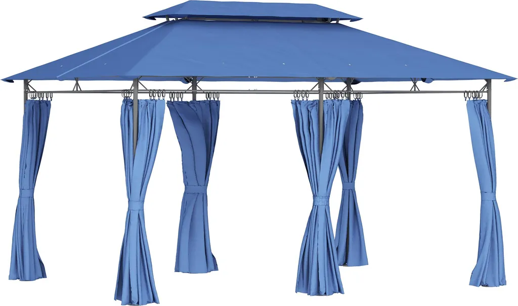 Outsunny Tonnelle de Jardin 3x4 m avec 6 Rideaux Amovibles Bleu Foncé