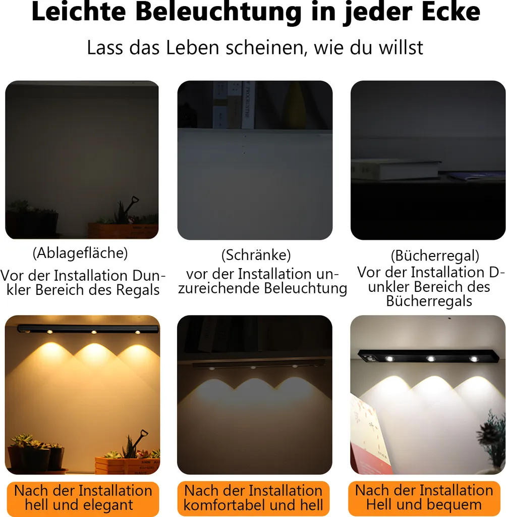 Barra LED 30cm Nera Wireless per Armadio e Cucina - Sensore Smart - 11