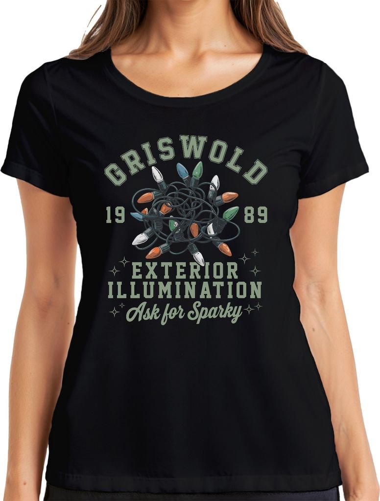 Griswold Exterior Illumination Lichterkette Grün - Weihnachten Christmas Xmas Damen T-Shirt, Schwarz, S