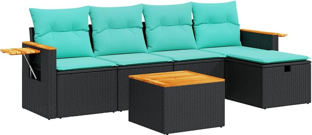 6-tlg. Garten-Sofagarnitur mit Kissen Schwarz Poly Rattan