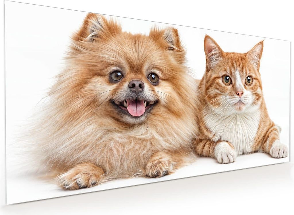 Küchenrückwand Spritzschutz Glas mit Motiv Hund und Katze 40 x 40 cm