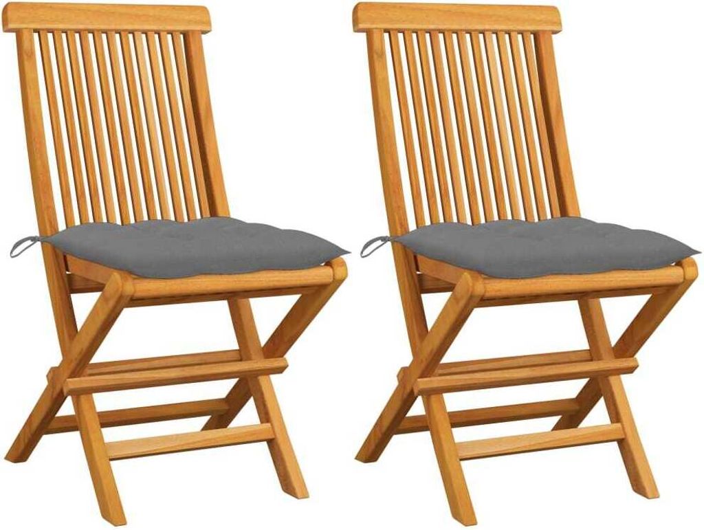 Maison Exclusive - Gartenstühle mit Grauen Kissen 2 Stk. Massivholz Teak