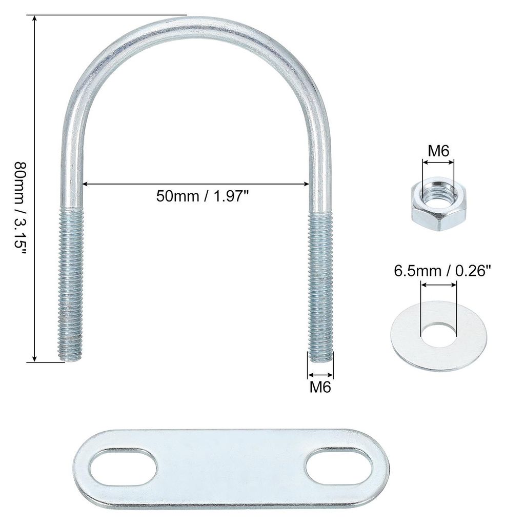 Runde U-Bolzen Bš¹gelschraube, 1 Satz 50mm ID x 80mm L?nge U Winkel M6 verzinkter Kohlenstoffstahl U-Klammerbolzen mit Muttern und Platten, fš¹...