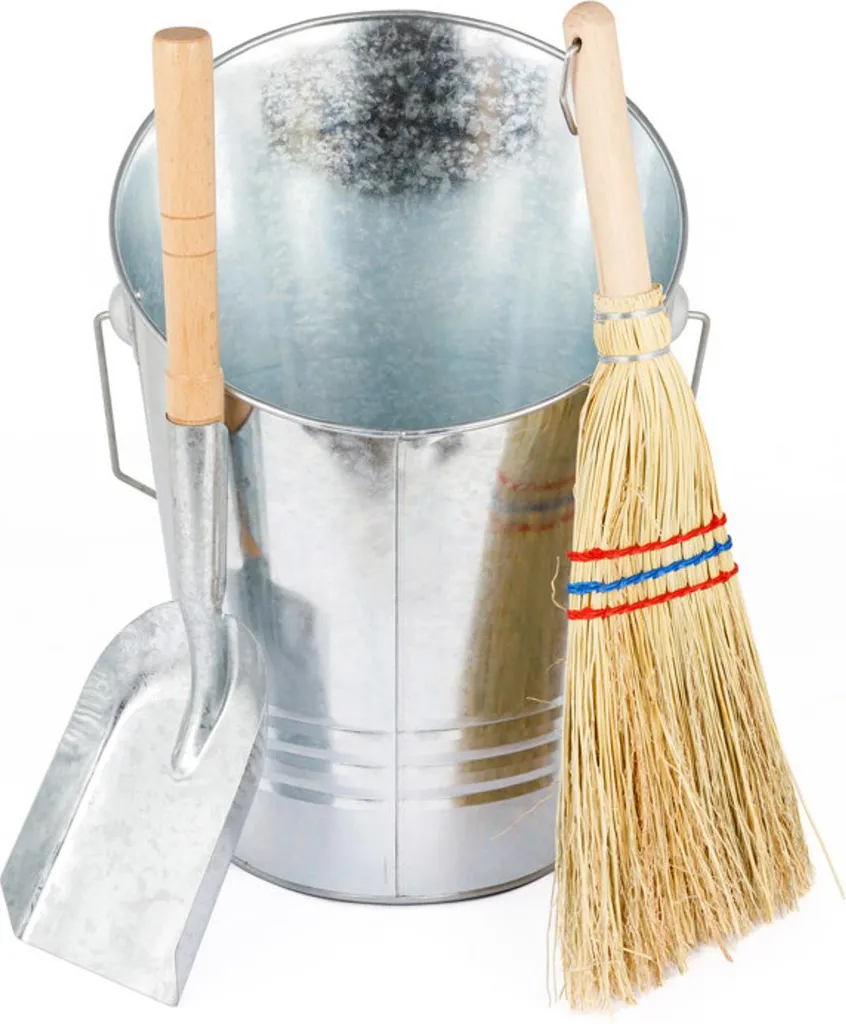 Set 3 pièces de nettoyage des cendres avec pelle balayette et seau gris