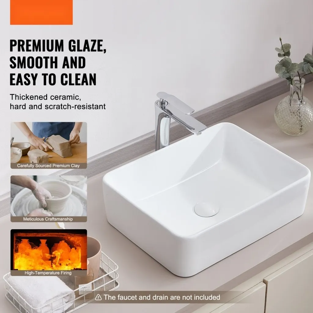 Vasque à poser en céramique blanche - Lavabo design rectangulaire 48cm