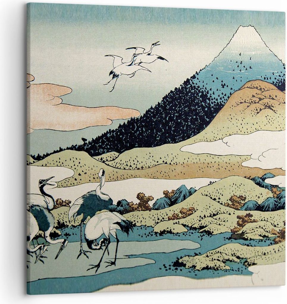 Bild auf Leinwand - Leinwandbild - Einteilig - Japan Kraniche Bild - 50x50cm - Wand Bild - Wanddeko - Wandbilder - Leinwanddruck - Bilder - Wanddek...