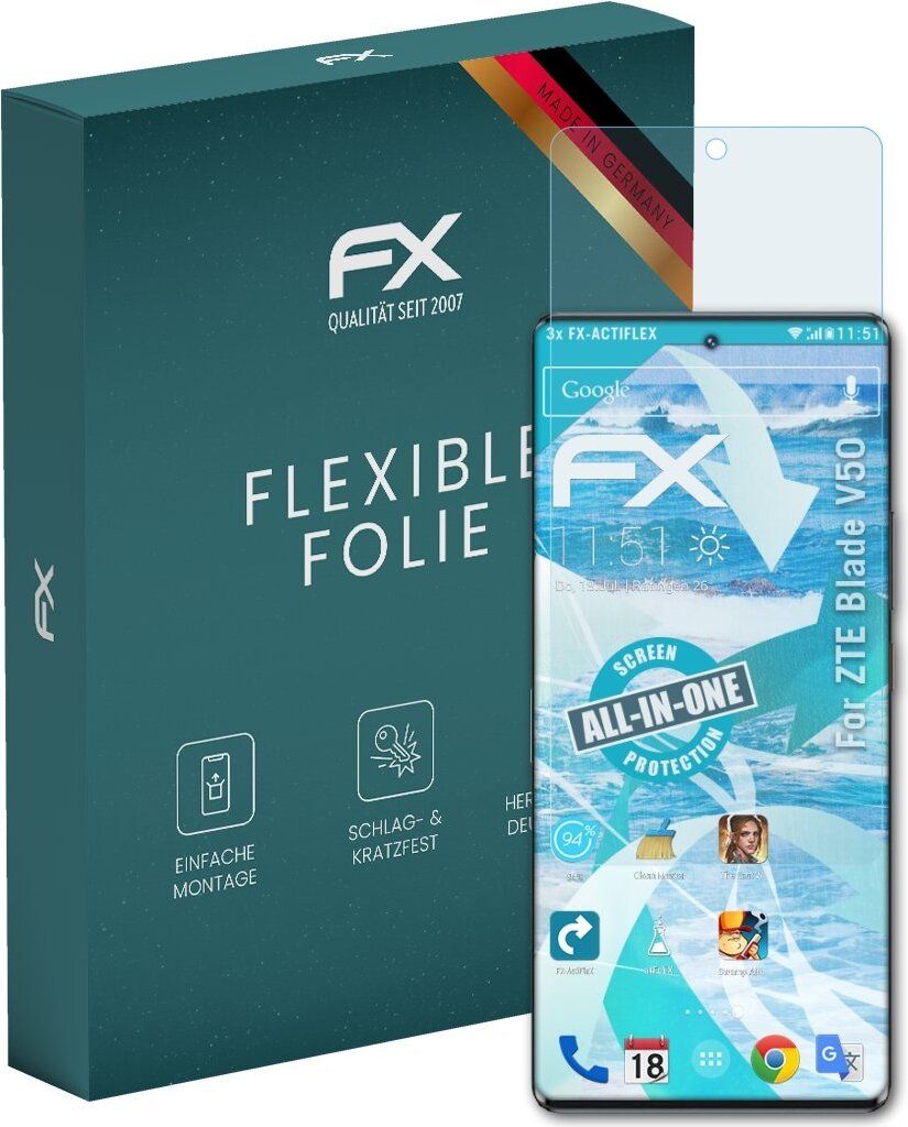 atFoliX FX-ActiFleX 3x Schutzfolie kompatibel mit ZTE Blade V50 Folie