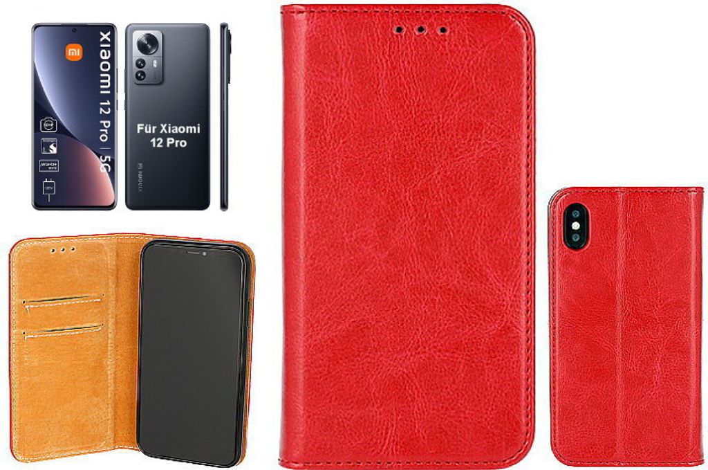 OLLI BookCase - für Xiaomi 12 Pro - REAL LEATHER red aus handgefertigtem Echtleder