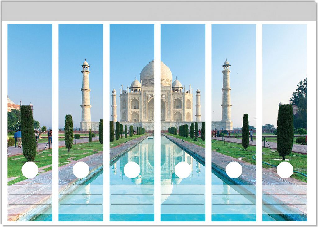 Wallario Ordnerrücken Sticker, selbstklebend für breite Ordner, 6 Stück, Motiv Taj Mahal - Mausoleum in Indien