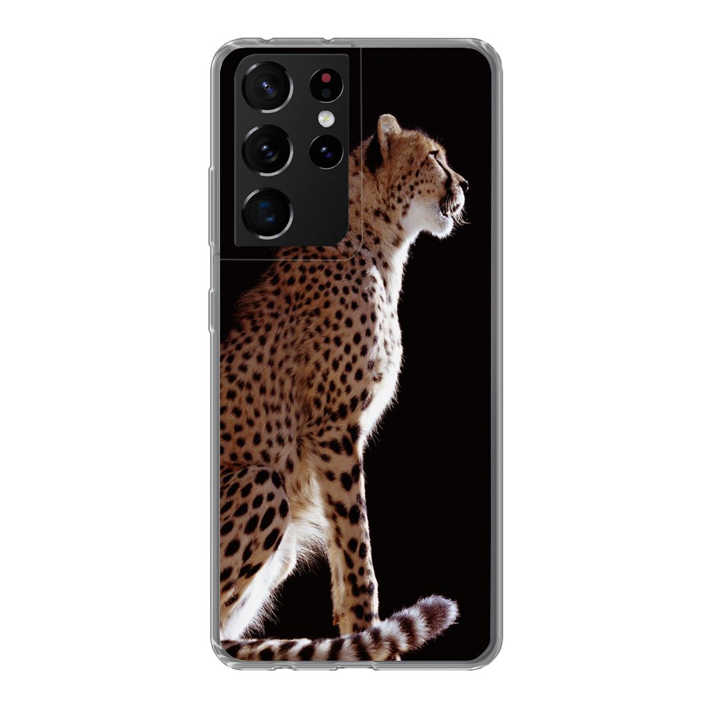 MuchoWow Handyhülle Schutzhülle Hülle für Samsung Galaxy S21 Ultra Gepard - Tiere - Licht Silikon Softcase Handy Hülle - Mobiltelefon