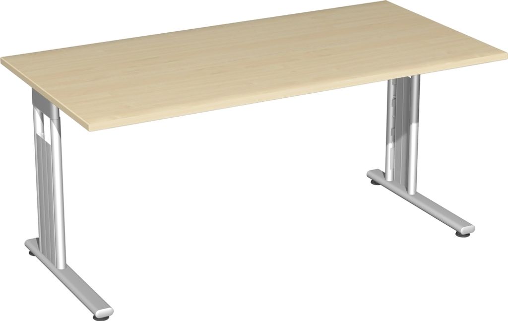 Geramöbel Schreibtisch feste Höhe, 1600x800x720, Ahorn/Silber, S-618103-AS