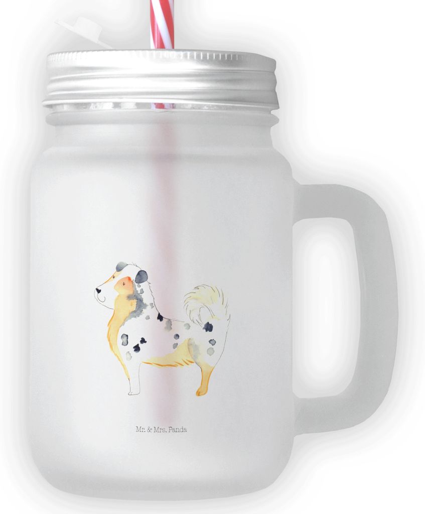 Mr. & Mrs. Panda Glas Hund Australien Shepherd - Transparent - Geschenk, Trinkglas, Mit Deckel Und Strohhalm, Sprüche, Becher, Hundeliebe, Spruch,...