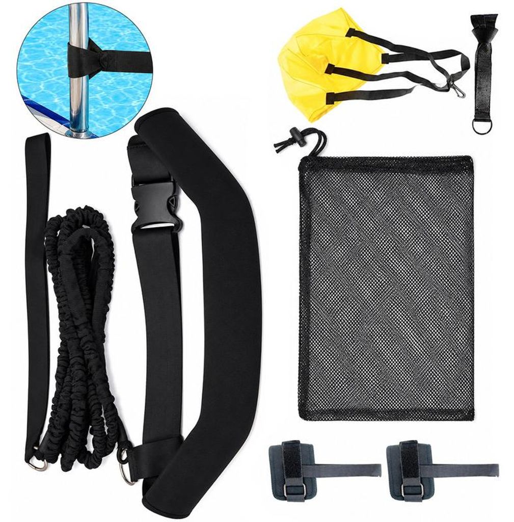 Stationäres Schwimmtraining Set 4m, Schwimm Widerstandsseil mit Neopren Gürtel, Aquafitness Trainingsgerät für Pool & Zuhause