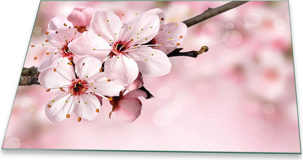 Herdabdeckplatte Glaskeramikfeld Spritzschutz Glas Universal Deko 80x52 Blumen Pink
