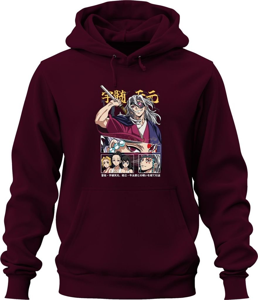 Kimetsu no Yaiba Tengen Uzui Sound Hashira Geschenk Uni Hoodie Kapuzenpullover, Burgundy, 3XL