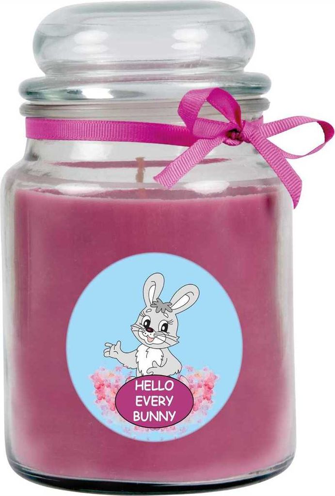 Duftkerze im Bonbonglas "Comic", Duft: Lavendel ( Lila ), 500g - Brenndauer bis zu 110 Stunden